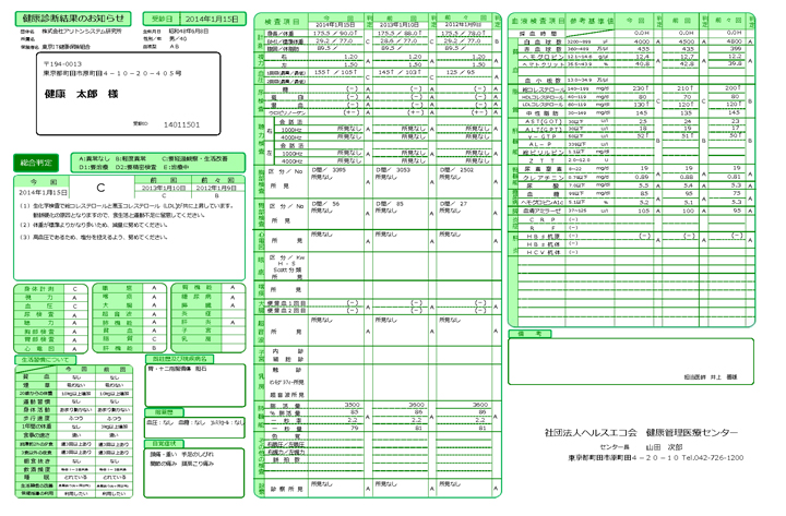 健診システム｜健診結果表イメージ